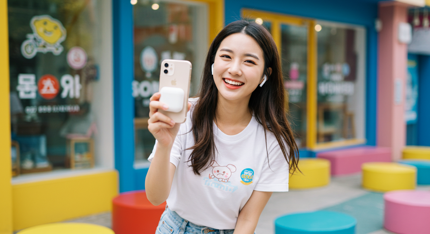 Gen Z 여성이 스마트폰으로 셀카·콘텐츠를 즐기는 모습