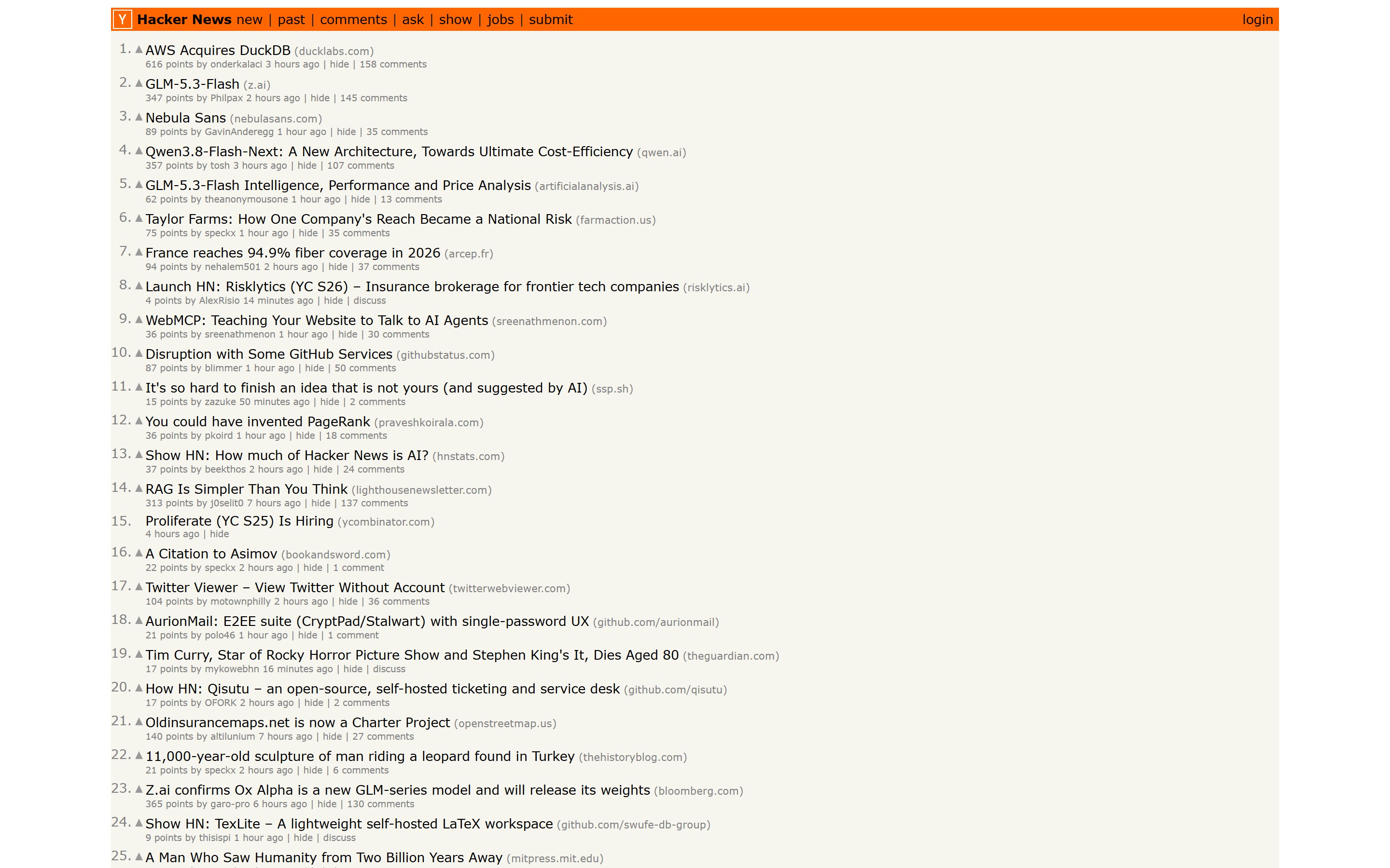 Hacker News 메인 화면