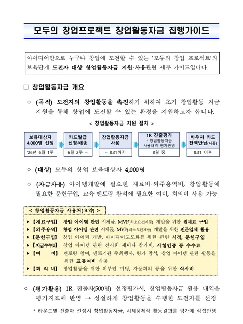창업활동자금 집행가이드 (일반·기술트랙) 표지